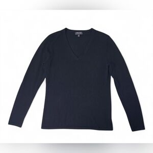 Lord & Taylor Extra Fine Merino V-Neck Sweater Black Size Medium